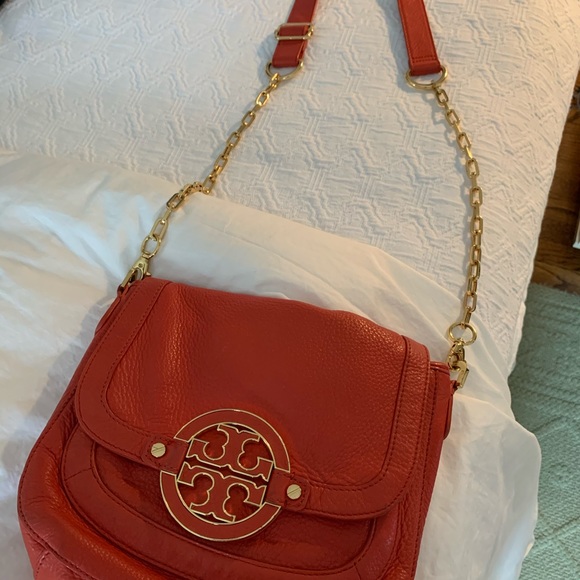 Tory Burch Bags Tory Burch Orange Leather Purse With Gold Chain